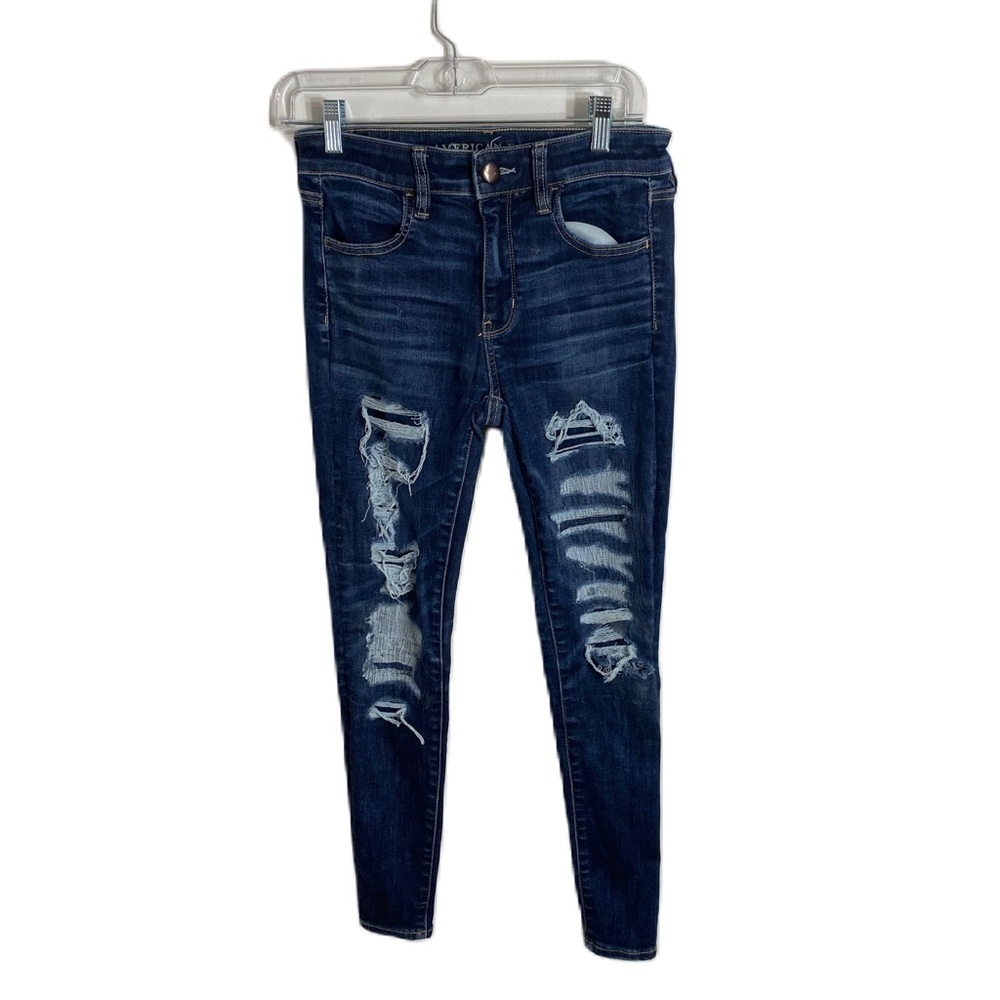 American Eagle Super Super Stretch 4 Short Jeans Distressed Denim